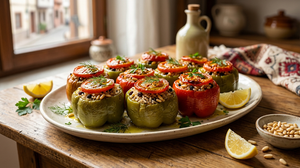 Turkish stuffed peppers with rice and herbs