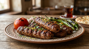 Turkish simit kebab made with minced meat and pistachios