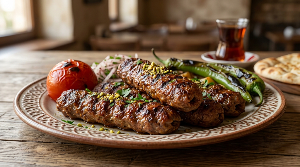 Turkish simit kebab made with minced meat and pistachios